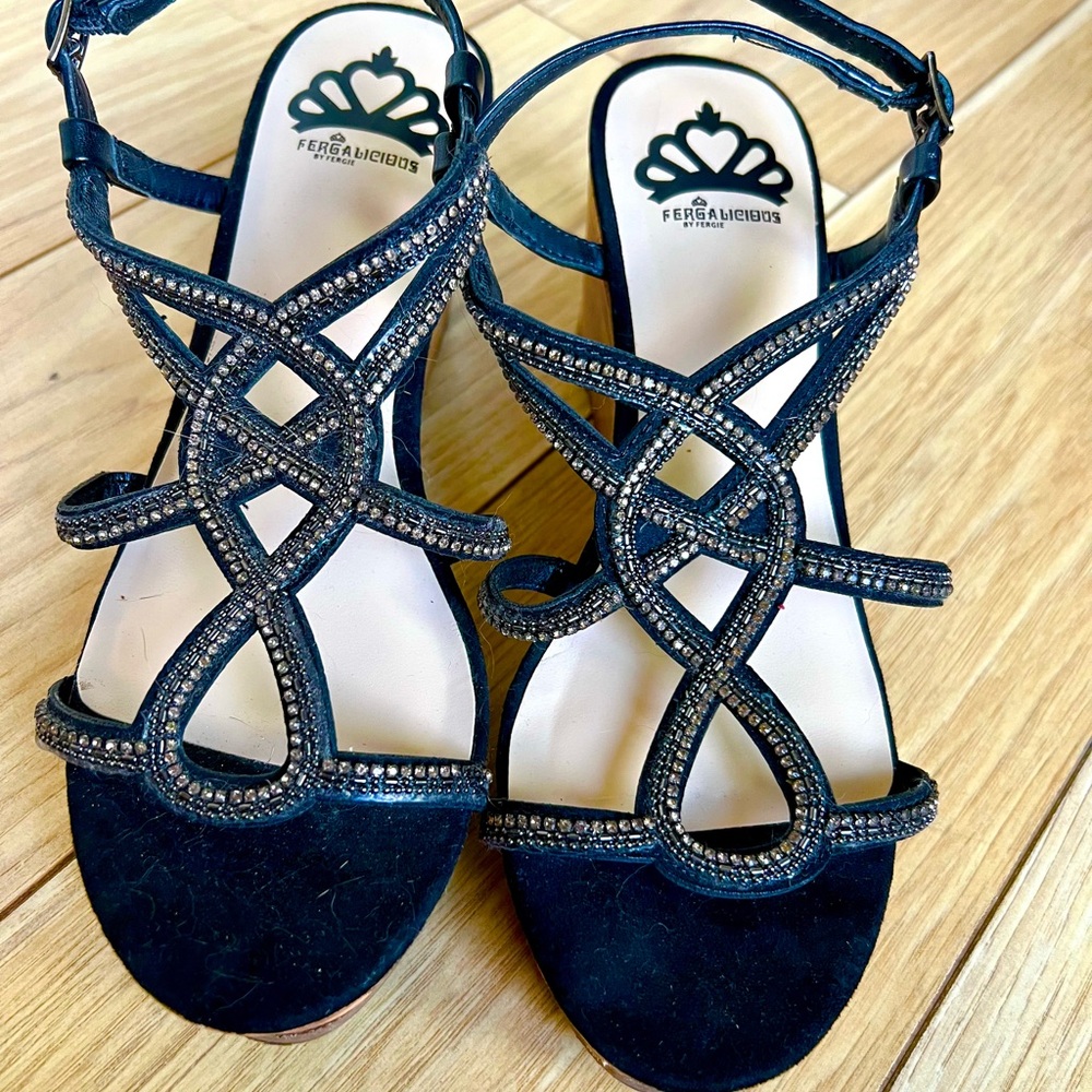 Fergalicious Black Strappy Sandals with Intricate Design